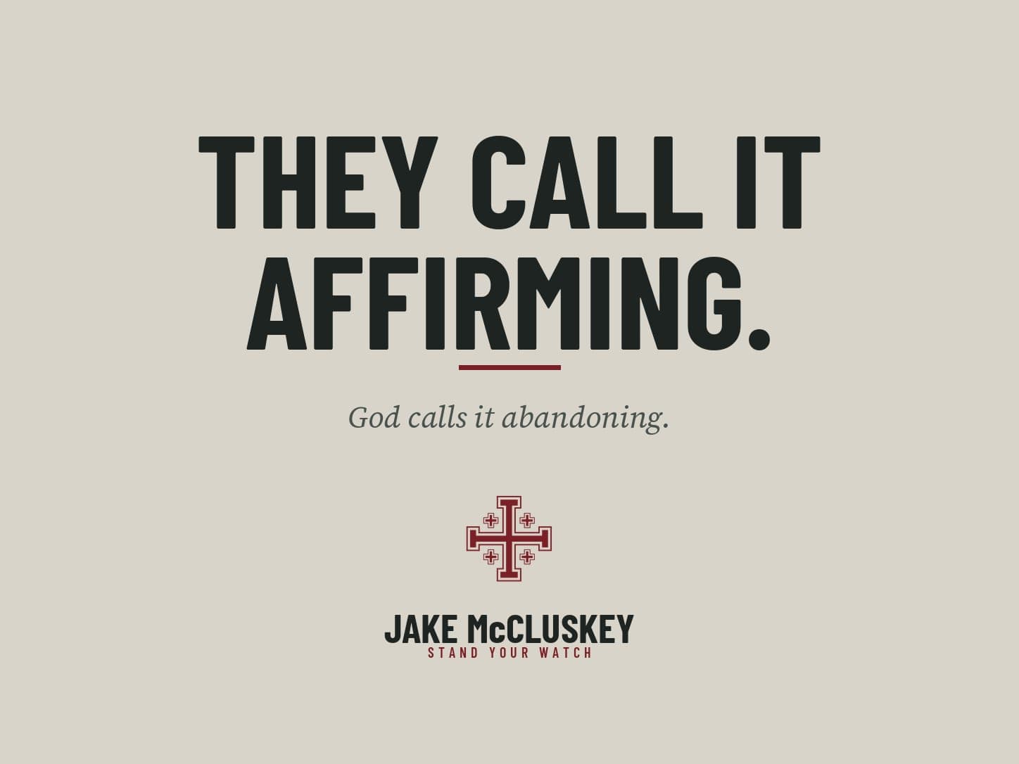 Brand card, oxblood Jerusalem Cross on paper: They Call It Affirming.