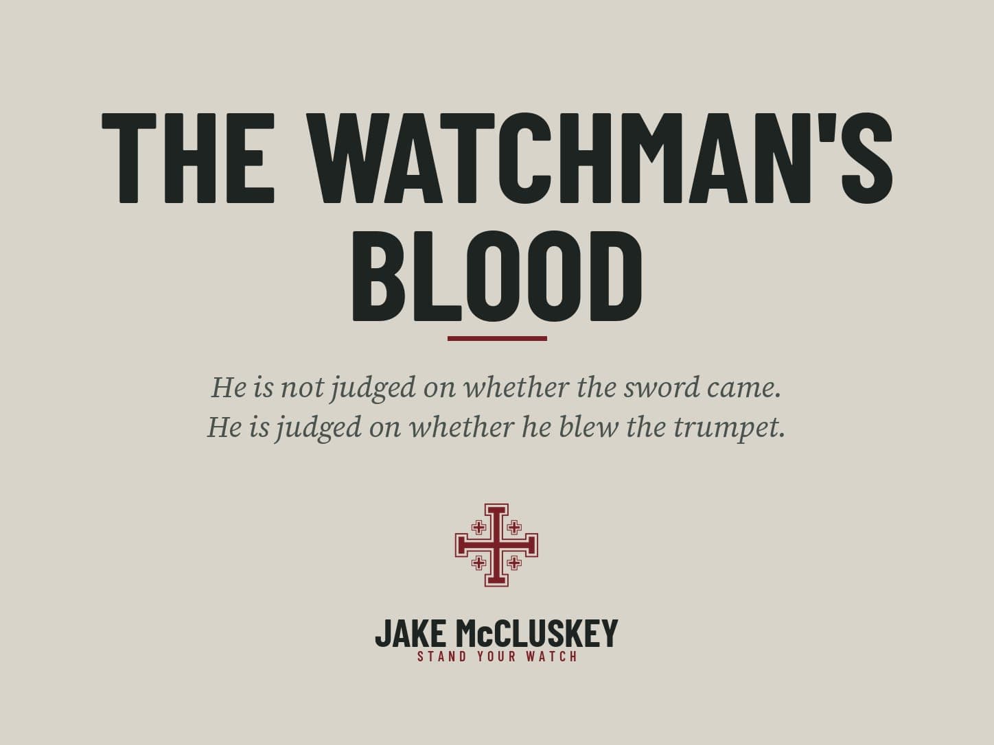Brand card, oxblood Jerusalem Cross on paper: The Watchman's Blood