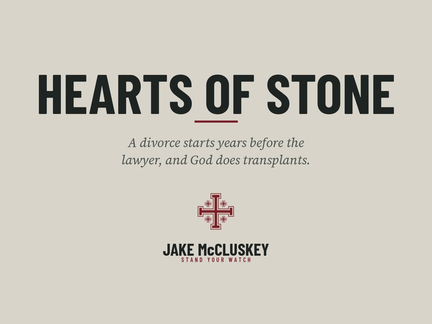 Brand card, oxblood Jerusalem Cross on paper: Hearts of Stone